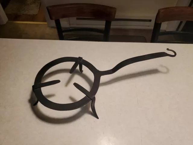 Large 19th c. Antique Wrought Iron Blacksmith Forged Fireplace Hearth Trivet 19"