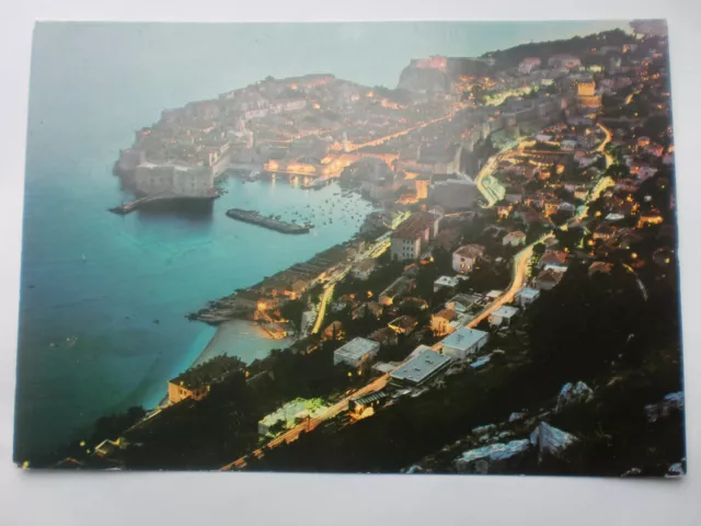 Dubrovnik Harbour Croatia Yugoslavia Vintage Postcard Night Sunset View