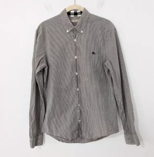 Burberry Brit Men's Check Plaid Button Down Long Sleeve Shirt Black White Small