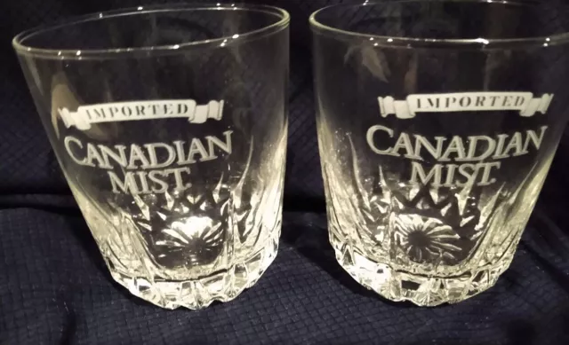 Imported Canadian Mist Whiskey Glasses BARWARE  - Set of 2  - Starburst Pattern