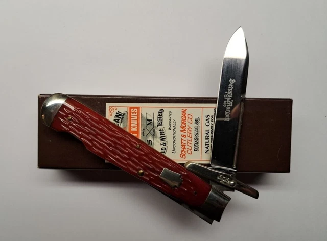 Schatt & Morgan #1L Swing Guard Lock Back Knife Red Jigged Bone Handles 1 Of 100