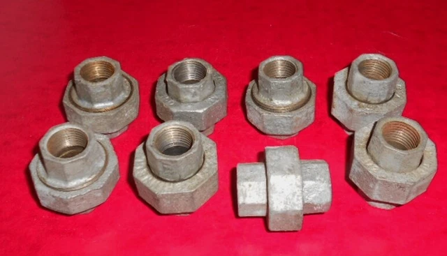 NOS LOT OF 8 - 1/2" Inch GALVANIZED STEEL UNION A Stockman Fitting 150 Steampunk