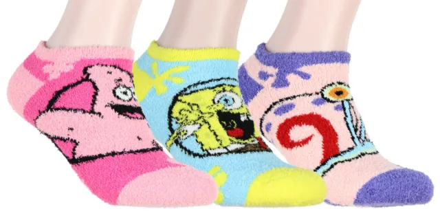 Nickelodeon SpongeBob SquarePants Women's Plush Fuzzy 3 Pack Ankle Socks