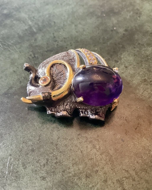 Grande Broche en Argent sertie d'un Cabochon en Pierre de Lune - Montres & Bijoux