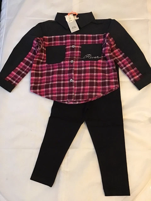 River island mini girls aged 9-12 months pink shacket Check Set BNWT 10