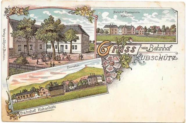 AK Kubschütz bei Bautzen Hochkirch Bez. Dresden, Bahnhofs-Litho, um 1900, DDR