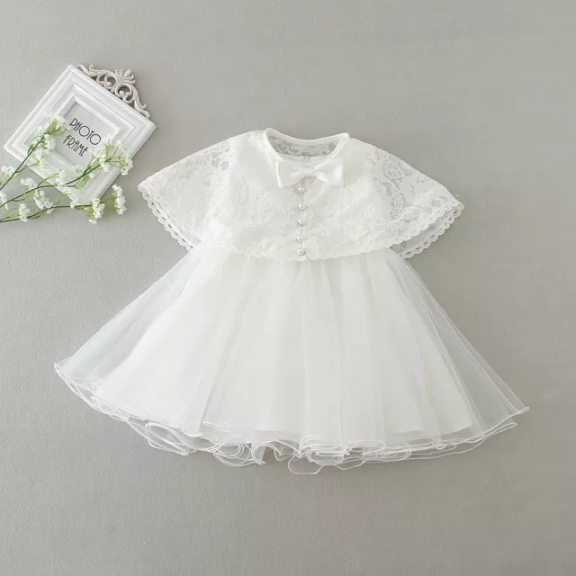 Newborn Baby Girls Christening/Birthday/Prom White Party Princess Dress+Shawl 6