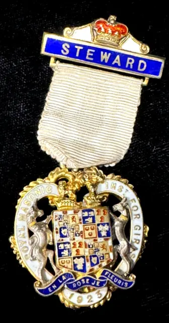 1923 Royal Masonic Institute For Girls Sterling Silver Enamel Steward Medallion