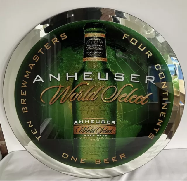 Vintage 2002 Anheuser - Busch World Select Beer Glass Mirror 23” round across