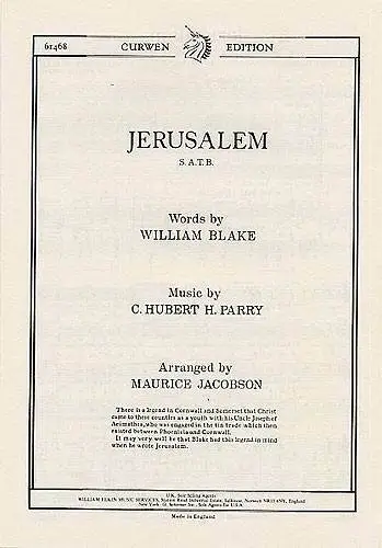 Jerusalem SATB and Piano Choral Score  Hubert Parry