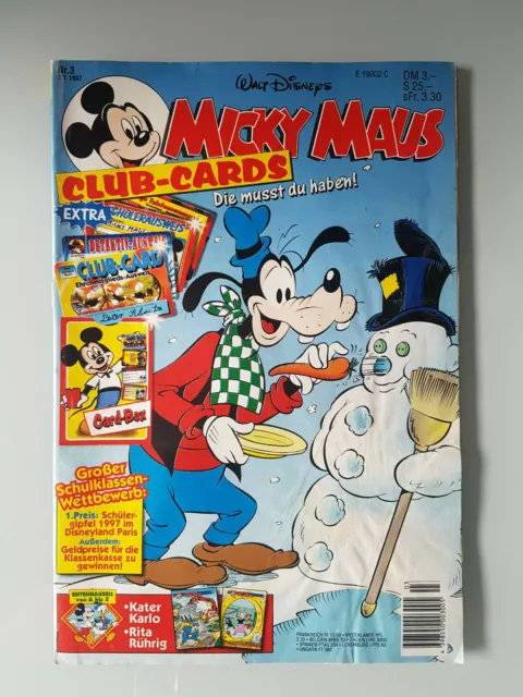 Micky Maus Heft 3 1997 mit Beilage Club-Cards + Sammelkarten