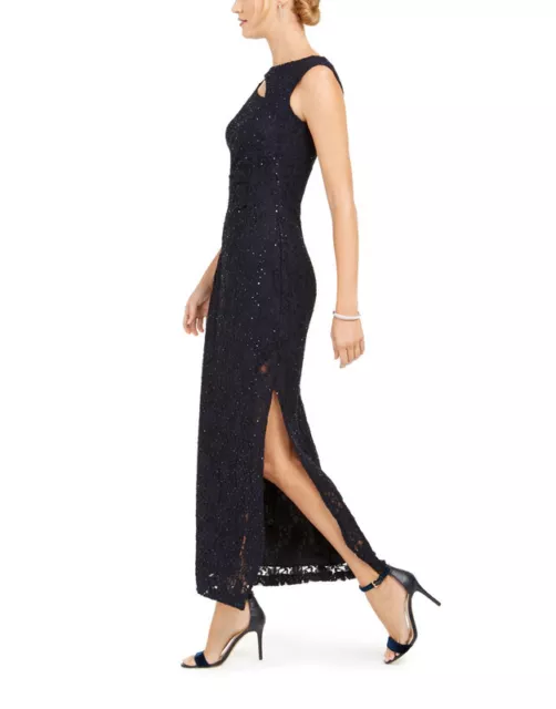 Connected Women's Cutout Sequined Lace Gown (Navy, 4) 2