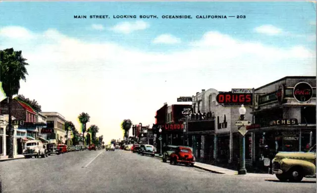 Oceanside, California - Shop at Kelly's Drug Store on Main Street - c1940