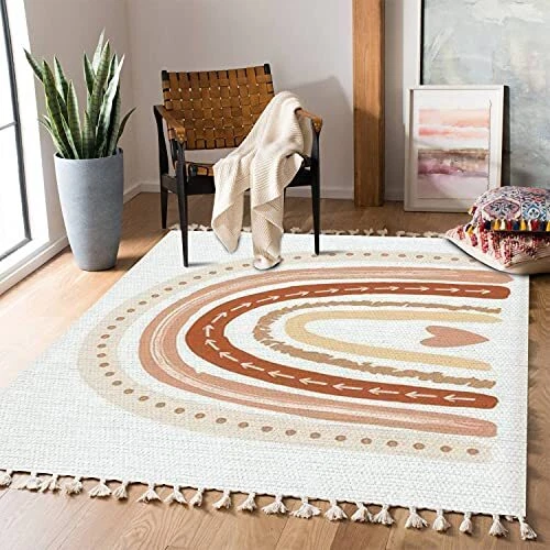 Boho Rug Scandinavian Nursery Rainbow Print for Playroom with 90x150cm Multi3
