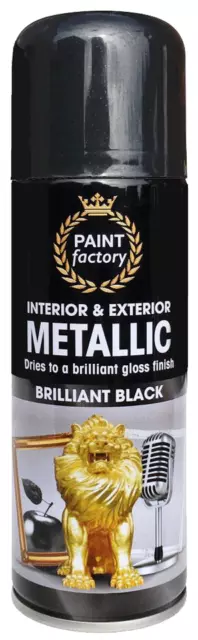 Black Brilliant Metallic Spray Paint Interior/Exterior for Metal Wood 200ml