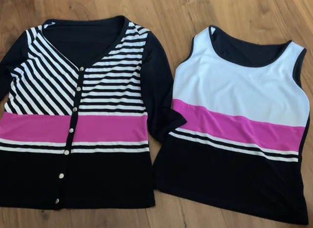 JOSEPH RIBKOFF Size 12 Bright Pink, White And Black Twin Set