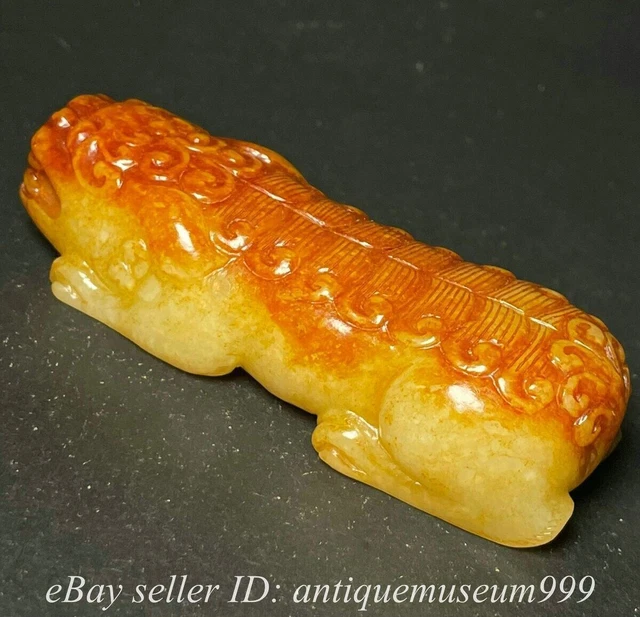 3.4" Rare Chinese Hetian Nephrite Jade Natural Feng Shui Auspicious beast pillow