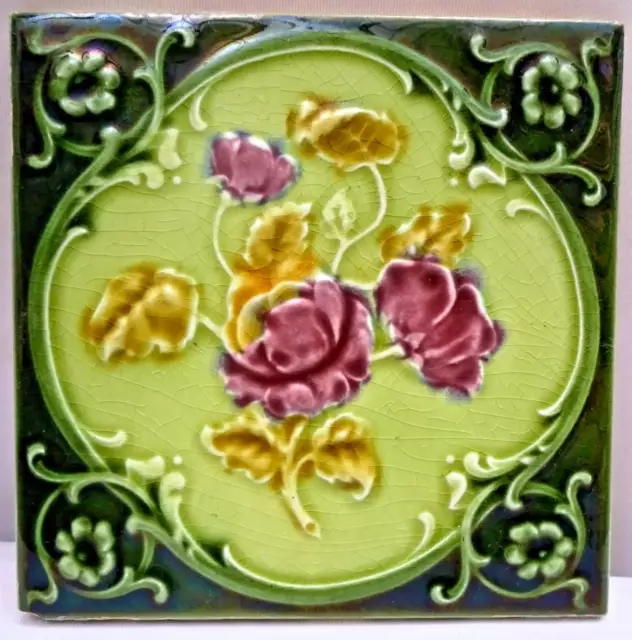 Vintage Tile England Majolica Art Nouveau Porcelain Architecture Collectible#121