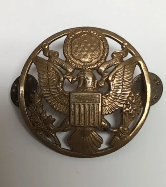 US ARMY ENLISTED Hat Cap Badge Eagle Insignia Gold Gilded Brass Clutch