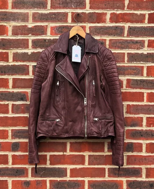 All Saints Ladies OXBLOOD Leather Biker Jacket UK14 US10 EU42 bomber moto