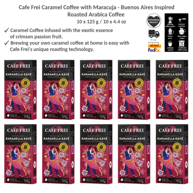 Roasted Arabica Coffee Beans - Caramel Coffee with Maracuja, Cafe Frei - 10x125g