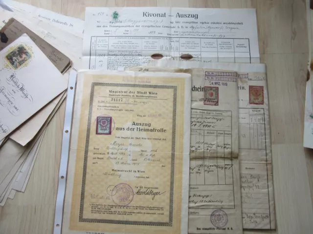 Konvolut Alte Dokumente Ungarn Österreich DE Gebührenmarken Hamburg Ausweis M199