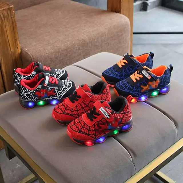 Kids Spiderman Sneakers Flashing Boys Light Up LED Trainers Shoes Children Gift