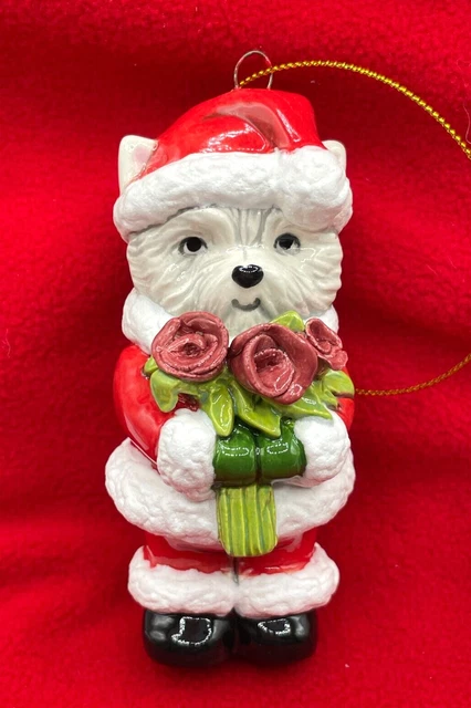 Westie Terrier Dog Roses Christmas Tree Ornament ceramic sculpture by Artist