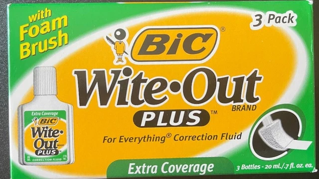 Bic Wite-Out Correction Fluid 20 ml Bottle White 3/Pack WOFEC3 -With Foam Brush