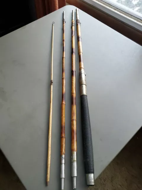 VINTAGE BAMBOO CANE Fishing Pole Rod 4 Piece Brass Connectors 15' ++ Long  Unusua $44.99 - PicClick