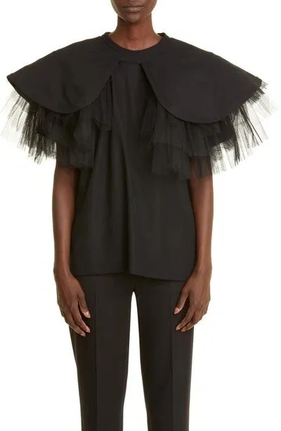 $335 Comme Des Garcons Women's Black Rib-Knit Tulle Japan Blouse Top Size S