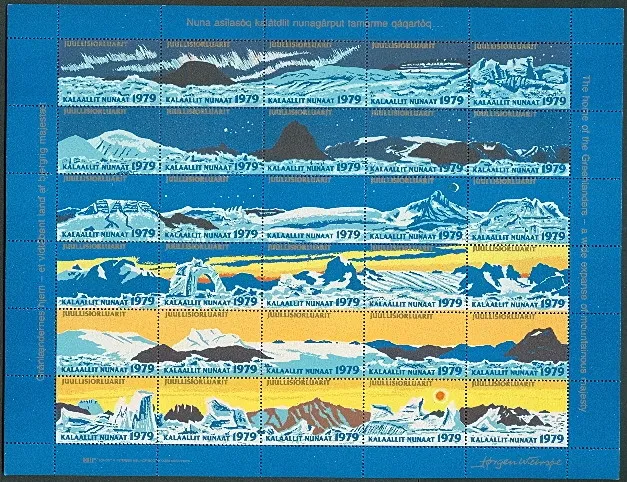 GREENLAND Christmas seals, 9 different full sheets for diff years, NH, VF