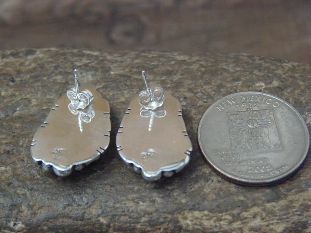 Navajo Indian Sterling Silver & Turquoise Post Earrings by Spencer