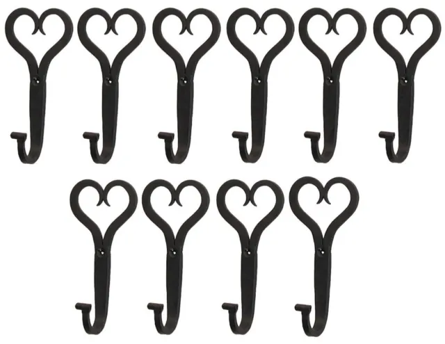 LOT OF 10 Hand Forged Iron SPLIT HEART WALL HOOK Decorative Hanger Rack Coat