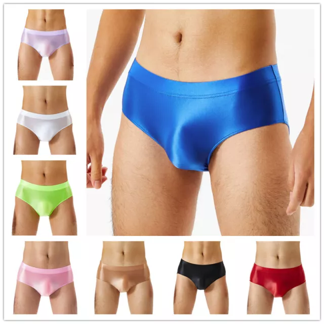 Mens Glossy Low Waist Briefs Stretch Bikini Pouch Underpants Underwear Swimwear