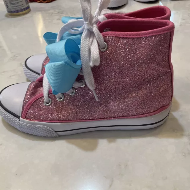 JOJO SIWA Pink Sequin Blue Bow High Top Sneakers Shoes Girls Sparkles  - Size 3