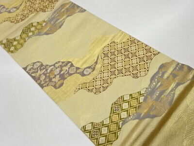 5916820: Japanese Kimono / Vintage Fukuro Obi / Woven Crane & Shippo Pattern