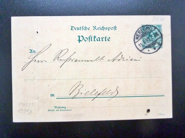 DR-Postkarte P30I, Stempel HERFORD nach BIELEFELD