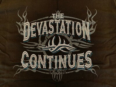 Bill Goldberg Devastation Continues T-Shirt L Large WWE WCW NXT Tribal Spear