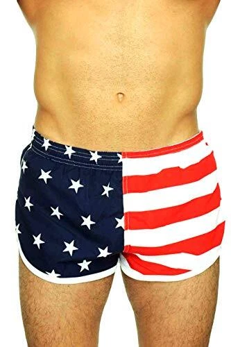 Men's American Flag and Nylon Swimwear Running Shorts Large Red,white,blue