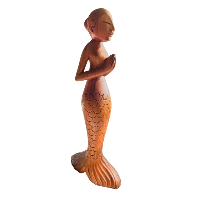 Yoga Mermaid Statue Mountain Pose Asana Tadasana Bali Wood Carving sculpture Art 3