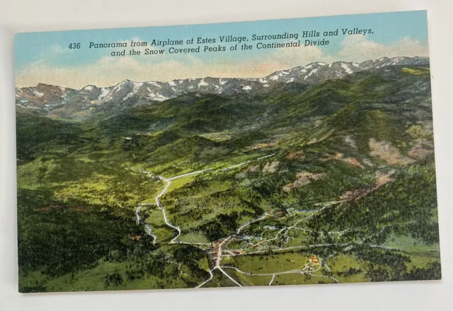 Vintage Linen Postcard ~ Airplane View of Estes Park Stanley Hotel ~ Colorado CO