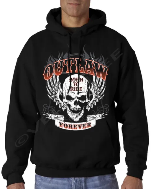 Velocitee Mens Hoodie Outlaw Forever Born To Ride Bobber Chopper Biker A21649