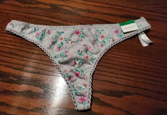 Nwt Charter Club 100% Cotton Thong Panties Grey Floral 100170049 S