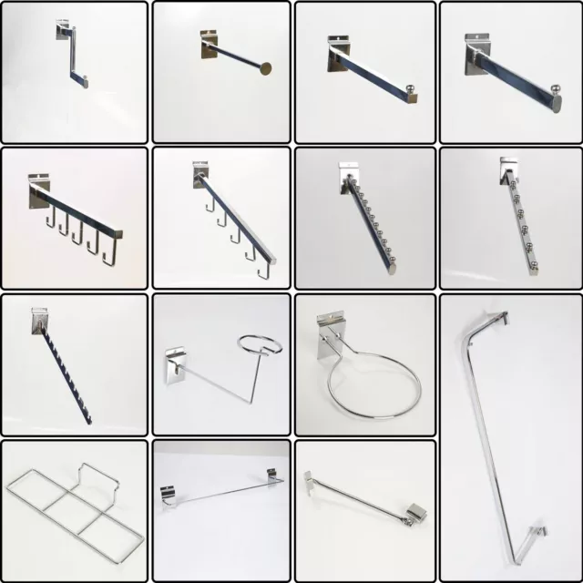 Chrome Heavy Duty Slatwall Slat Wall Panel Arms Hooks Retail Shop Display