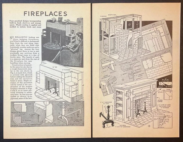 CHIMENEA INTERIOR FALSA 4 diseños 1943 cómo construir planos