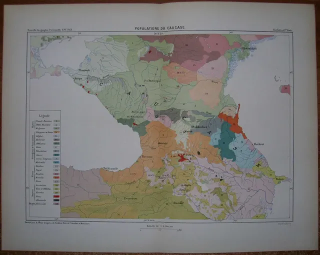 1881 Reclus map POPULATIONS OF CAUCASUS (#2)