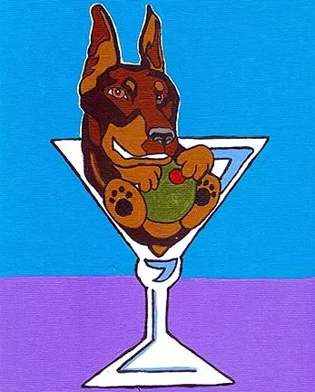 RED DOBERMAN PINSCHER Martini Dog Art PRINT VERN