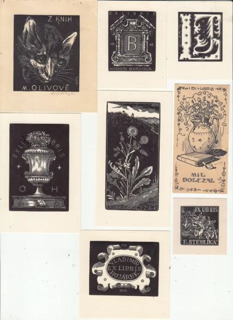 8 Exlibris Bookplate Hochdrucke Antonin Dolezal 1900-1968 Konvolut Lot 2
