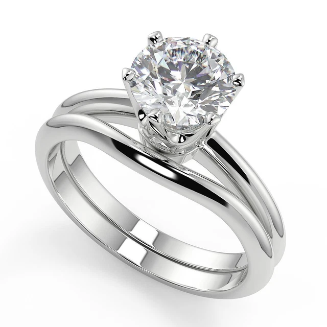 0.9 Ct Round Cut 6 Prong Crown Diamond Engagement Ring SI2 G Treated